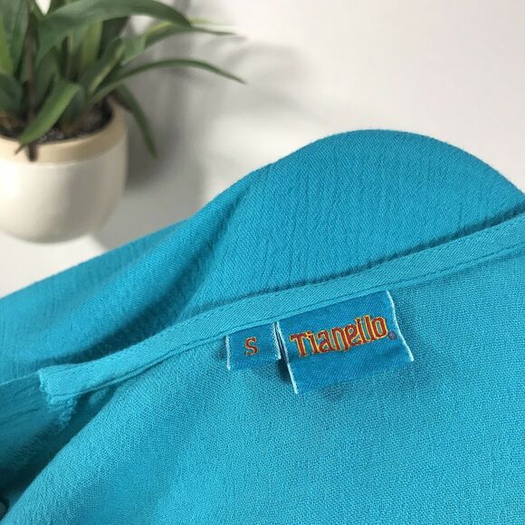 Tianello‎ Turquoise Yuriko Blouse Crinkle Open or Knot Front Cardigan Top Size S - Picture 9 of 10